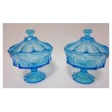 1073	FOSTORIA COIN BLUE COVERED COMPOTES, APPROXIMATELY 10 1/2 IN HIGH