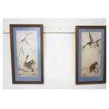 1076	PAIR OF ASIAN FRAMED & MATTED PRINTS DEPICTING GEESE, APPROXIMATELY 18 IN X 43 IN HIGH