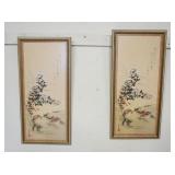 1078	PAIR OF ASIAN FRAMED PRINTS DEPICTING QUAIL & FLOWERS, BOTH SIGNED, APPROXIMATELY 18 IN X 37 IN