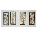 1080	LOT OF 4 ASIAN DIE CUT METAL SCULPTURES DEPICTING PLANTS & BIRDS IN GOLD FINISH ENCASED IN EBON