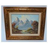 1083	OIL PAINTING ON CANVAS OF MOUNTAIN SIDE, SIGNED, APPROXIMATELY 14 IN X 17 IN OVERALL