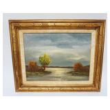 1084	OIL PAINTING ON CANVAS, SHORE SCENE, APPROXIMATELY 17 IN X 21 IN