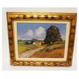 1085	OIL PAINTING ON CANVAS, HOUSE IN PASTURE, SIGNED W.B. APPROXIMATELY 18 IN X 23 IN OVERALL
