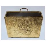 1095	ENGLISH BRASS & WOOD ORNATE DIVIDED MAGAZINE RACK, APPROXIMATELY 6 1/2 IN X 14 1/2 IN X 12 IN