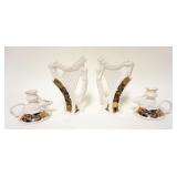 1104	CRE IRISH PORCELAIN HARPS & CANDLESTICKS, ARTIST SIGNED, TALLEST APPROXIMATELY 7 IN