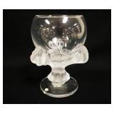 1117	LALIQUE FROSTED LIONS PAW BAGHERERA FLOWER VASE, APPROXIMATELY 8 3/4 IN HIGH