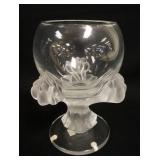 1118	LALIQUE FROSTED LIONS PAW BAGHERERA FLOWER VASE, APPROXIMATELY 8 3/4 IN HIGH
