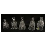 1126	WATERFORD LEAD CRYSTAL LOT OF 5 BELLS, 1984, 1985, 1986, 1987, & 1993, LARGEST APPROXIMATELY 5 