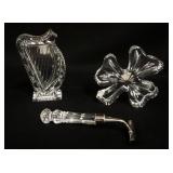 1145	WATERFORD LEAD CRYSTAL 3 PIECE LOT HARP, SHAMROCK PAPERWEIGHT, & RAZOR, TALLEST APPROXIMATELY 5