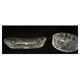 1146	WATERFORD LEAD CRYSTAL 2 PIECE LOT OVAL TRAY & ROUND DISH, TRAY APPROXIMATELY 9 3/4 IN X 3 1/2 