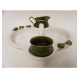 1164	POTTERY STRAWBERRY BASKET, CREAMER & SUGAR, APPROXIMATELY 14 IN X 13 IN