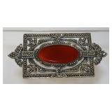 1170	STERLING SILVER & MARCASITE BROOCH PIN W/ RED CARNELAIN. APP. 2 1/4 IN L 