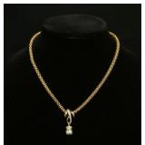 1172	14K YELLOW GOLD POPCORN LINK NECKLACE W/ 14K GOLD SLIDE SLIDE CONTAINS ONE CULTURED TAHITIAN PE