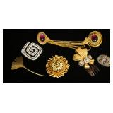 1217	LOT OF BROOCH/PINS, 5 COSTUME & ONE STERLING 0.125 OZT, LOT INCLUDES GOLD PLATED, ONE HAIR PICK