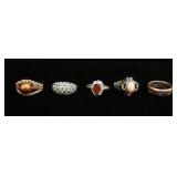 1223	5 STERLING SILVER RINGS, 0.778 OZT INCLUDING STONES