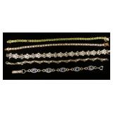 1225	5 STERLING SILVER BRACELETS W/VARIOUS STONES, ONE STONE MISSING FROM GREEN BRACELET