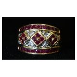 1231	BEAUTIFUL 14KT YELLOW GOLD RING, RUBY & DIAMOND ENCRUSTED, 3.7 DWT W/STONES