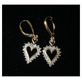 1232	10KT YELLOW GOLD DANGLE EARRINGS, DIAMOND HEART SHAPED, 3.0 DWT OVERALL