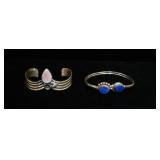 1234	LOT OF 2 STERLING SILVER BRACELETS, ONE CUFF & ONE BANGLE, 1.447 OZT INCLUDING STONES