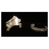 1245	2 STERLING SILVER CUFF BRACELETS, ONE IS MARKED MEXICO & ONE IS IN THE FORM OF A FEATHER, 1.399