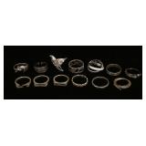 1247	13 STERLING SILVER RINGS, 1.273 OZT