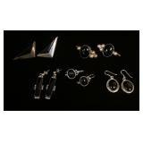 1248	5 PAIRS OF STERLING SILVER EARRINGS W/BLACK ONYX, 1.521 OZT INCLUDING STONE