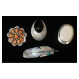 1266	4 STERLING SILVER BROOCHES/PINS, 2.18 OZT INCLUDING STONES