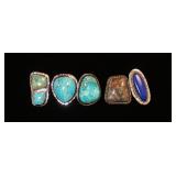 1268	5 RINGS, 4 W/TURQUOISE & ONE LAPIS LAZULI STONES