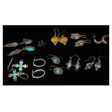 1277	10 PAIRS OF STERLING SILVER EARRINGS, INCLUDES PIERCED & CLIP ONS, 1.305 OZT INCLUDING STONES