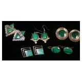 1278	5 PAIRS OF STERLING W/MALACHITE EARRINGS, INCLUDES PIERCED & CLIP ONS, 2.05 OZT INCLUDING STONE