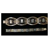1279	2 STERLING & ABALONE BRACELETS MARKED MEXCO, 1.955 OZT OVERALL, LARGER BRACELET IS APPROXIMATEL