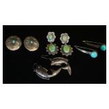 1288	4 PAIRS OF STERLING SILVER EARRINGS INCLUDING PIERCED & CLIP ON, 1.492 OZT INCLUDING STONES