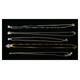1295	LOT OF 5 STERLING SILVER NECKLACES W/PENDANTS, 0.572 OZT INCLUDING STONES