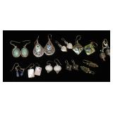 1307	LOT OF 10 PAIRS OF EARRINGS INCLUDES TURQUOISE, ABOLONE, MARCASITE, ETC, 2.103 OZT INCLUDING ST