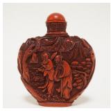 1009	CHINESE CINNABAR SNUFF BOTTLE, APPROXIMATELY 3 1/4 IN HIGH