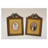 1027	ARTIST SIGNED HAND PAINTED IMAGES OF NAPOLEON & JOSEPHINE IN ORNATE BRASS FRAMES, APPROXIMATELY