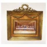 1029	OUTSTANDING ARTIST SIGNED HAND PAINTED PORCELAIN LAST SUPPER IN ORNATE BRASS FRAME, APPROXIMATE