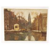 1030	ANTIQUE OIL PAINTING ON CANVAS ARTIST SIGNED STREET SCENE, APPROXIMATELY 12 IN X 9 1/2 IN
