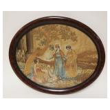 1033	ANTIQUE SILK EMBROIDERED SCENE OF MOSES IN NILE, APPROXIMATELY 17 IN X 20 IN