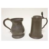 1040	ANTIQUE PEWTER TANKARD & MUG, LARGEST APPROXIMATELY 7 IN