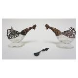 1042	ROOSTER 835 SILVER & GLASS SALTS W/PIVOTING WINGS, GROUND & POLISHED GLASS BOTTOMS, APPROXIMATE