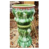 1050	MAJOLICA POT & PEDESTAL, APPROXIMATELY 29 IN HIGH