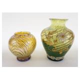 1069	2 ART GLASS IRIDIZED VASES INCLUDING ONE ARTIST SIGNED ORIENT & FLUME, TALLEST APPROXIMATELY 7 