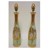 1070	PAIR OF BOHEMIAN ITALIAN ENAMELED GLASS BOTTLES W/STOPPERS, APPROXIMATELY 16 IN