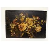 1074	ANTIQUE OIL ON BOARD STILL LIFE, APPROXIMATELY 15 IN X 20 IN OVERALL