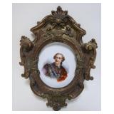 1077	CARLSBAD AUSTRIAN PORTRAIT PLATE LOUIS IV IN ORNATE METAL FRAME