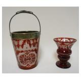 1078	RUBY CUT TO CLEAR 8 IN ICE BUCKET & VASE