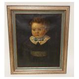 1082	ANTIQUE OIL PAINTING ON CANVAS, PORTRAIT OF YOUNG CHILD, RIP IN CANVAS, APPROXIMATELY 18 IN X 2