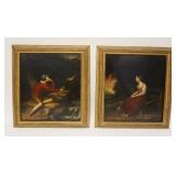 1083	ANTIQUE OIL PAINTINGS ON BOARD OF YOUNG MAN & YOUNG GIRL, ONE WITH SOME PROVENANCE ON BACK, EAC