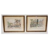 1087	2 FRAMED COLORED PARIS PRINTS BY HERBEIOL EACH NUMBERED & OF STREET SCENES, APPROXIMATELY 15 IN